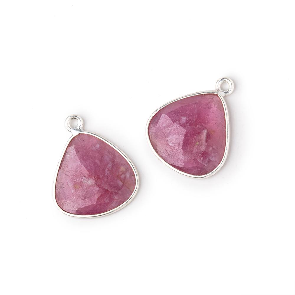 16mm .925 Silver Bezel Pink Tourmaline Faceted Heart Set of 2 Pendants - Beadsofcambay.com