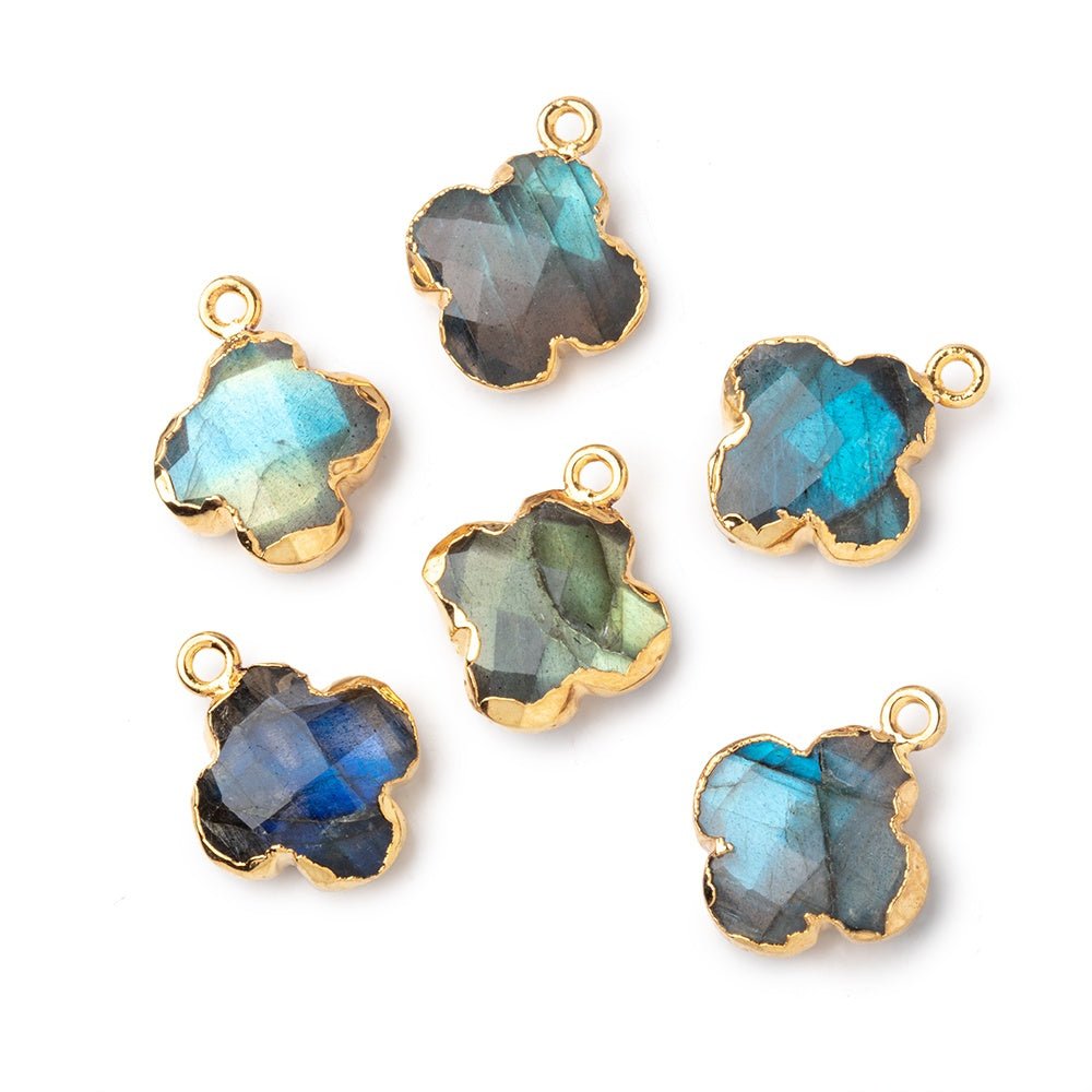 16mm Gold Leafed Labradorite Quatrefoil Pendant 1 focal piece - Beadsofcambay.com