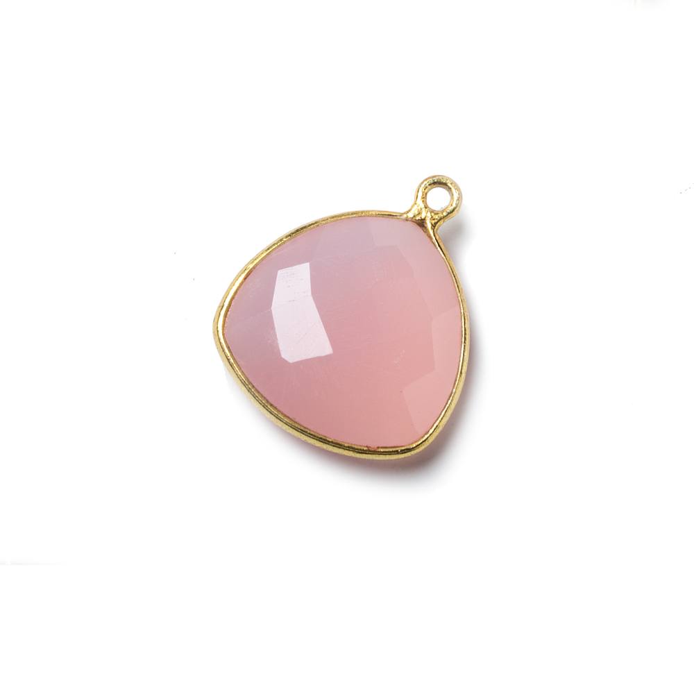 16mm Vermeil Bezel Petal Pink Chalcedony Triangle Focal Pendant 1 piece - Beadsofcambay.com