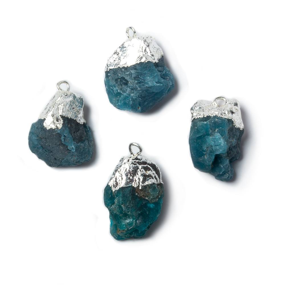 16x11mm to 20x11mm Silver Leaf Neon Blue Apatite Natural Crystal Pendant Set of 4 - Beadsofcambay.com