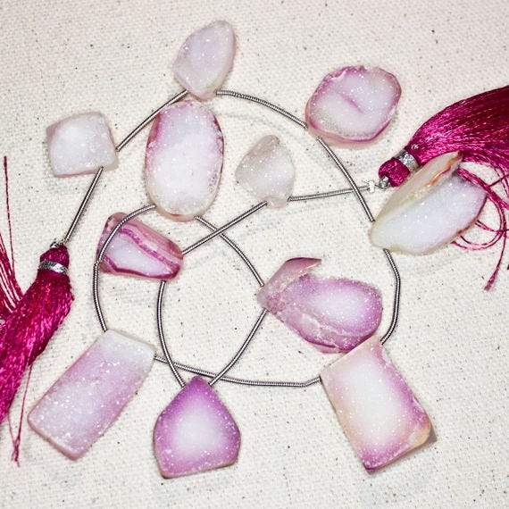 16x13-28x17mm Sorbet Pink Agate Drusy Freeform Beads 11 pieces - Beadsofcambay.com