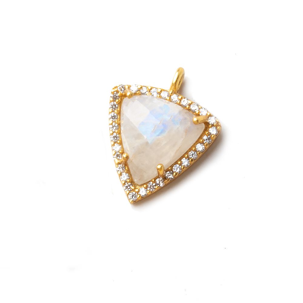 16x14.5mm Gold CZ Bezel Rainbow Moonstone Triangle Pendant 1 piece - Beadsofcambay.com