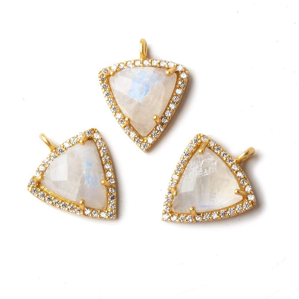 16x14.5mm Gold CZ Bezel Rainbow Moonstone Triangle Pendant 1 piece - Beadsofcambay.com