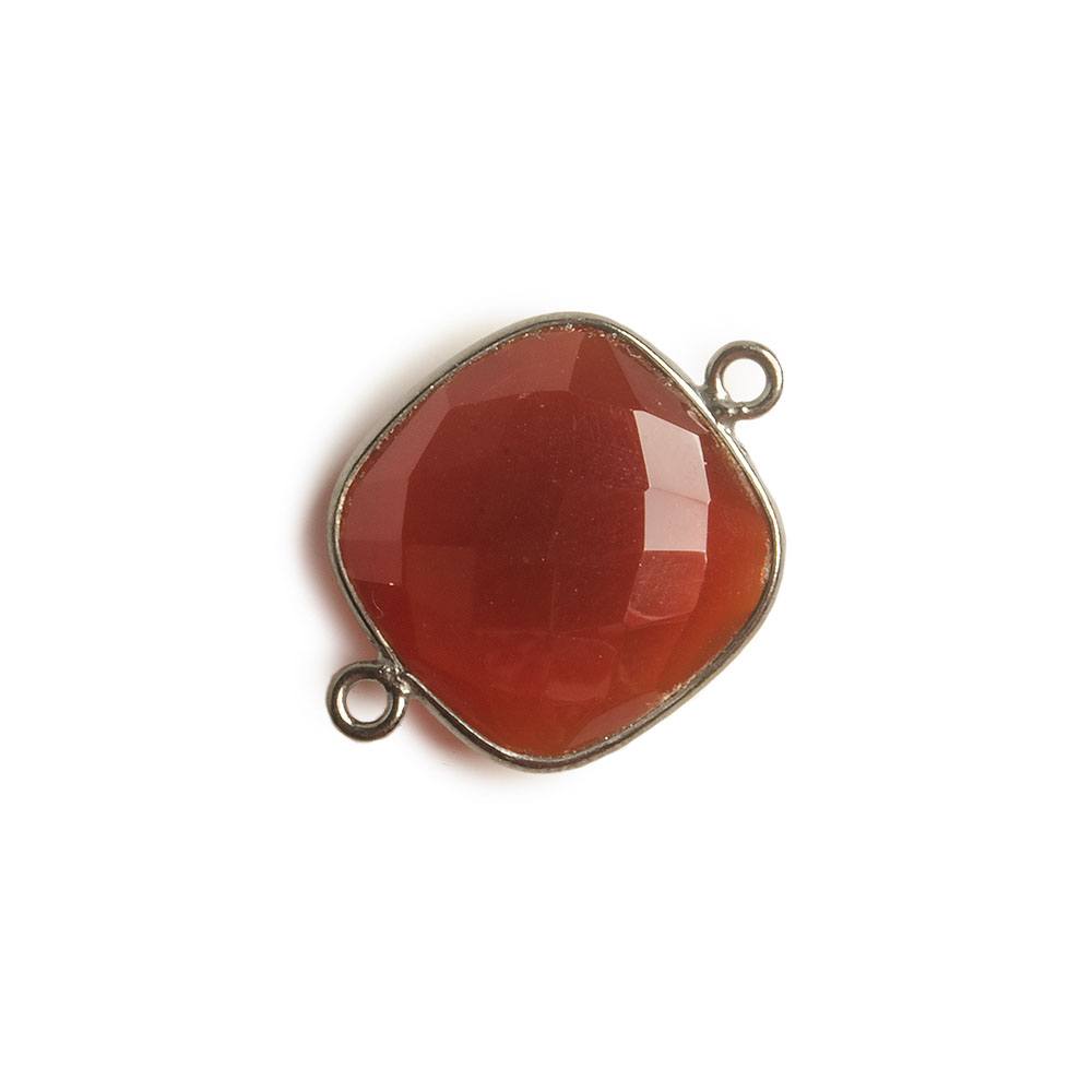 16x16mm Black Gold Bezel Autumn Orange Chalcedony Cushion Connector 1 piece - Beadsofcambay.com