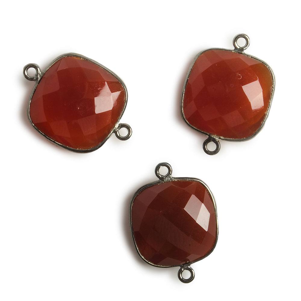 16x16mm Black Gold Bezel Autumn Orange Chalcedony Cushion Connector 1 piece - Beadsofcambay.com