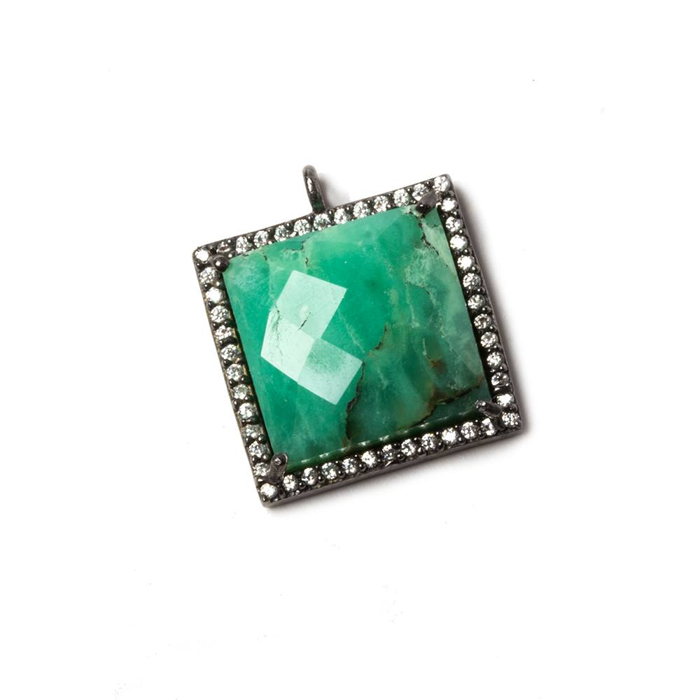 16x16mm Black Gold Bezeled White CZ & Chrysoprase Square Pendant 1 piece - Beadsofcambay.com