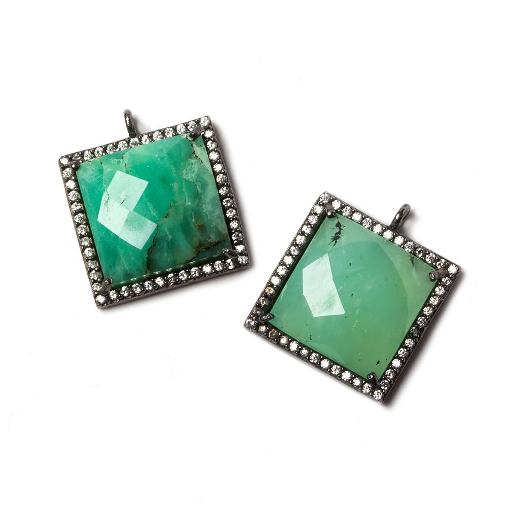 16x16mm Black Gold Bezeled White CZ & Chrysoprase Square Pendant 1 piece - Beadsofcambay.com