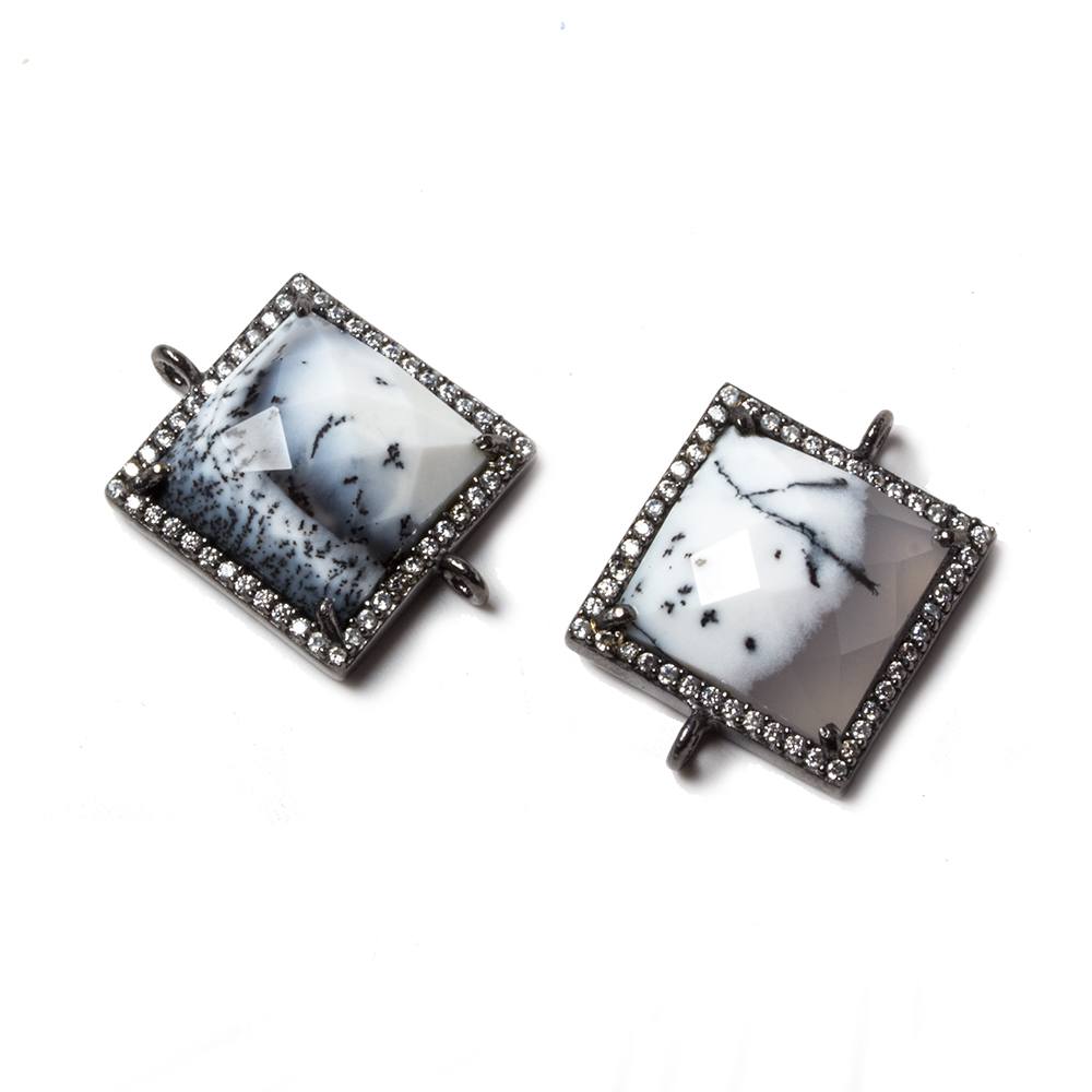 16x16mm Black Gold Bezeled White CZ & Dendritic Opal Square Connector 1 pc - Beadsofcambay.com