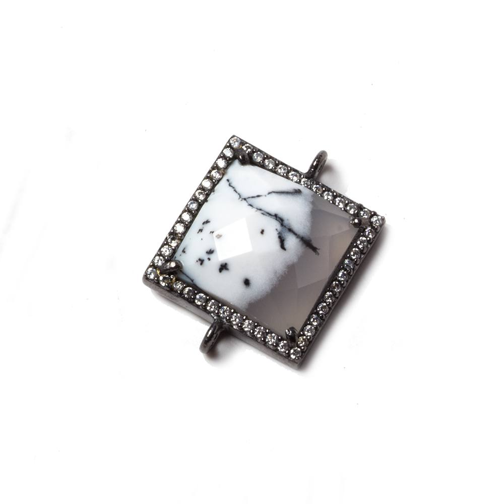 16x16mm Black Gold Bezeled White CZ & Dendritic Opal Square Connector 1 pc - Beadsofcambay.com