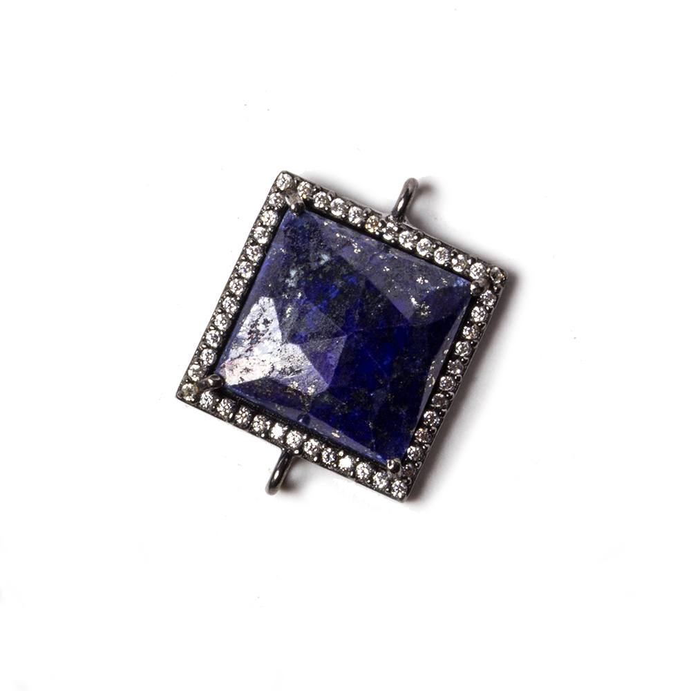 16x16mm Black Gold Bezeled White CZ & Lapis Lazuli Square Connector 1 piece - Beadsofcambay.com