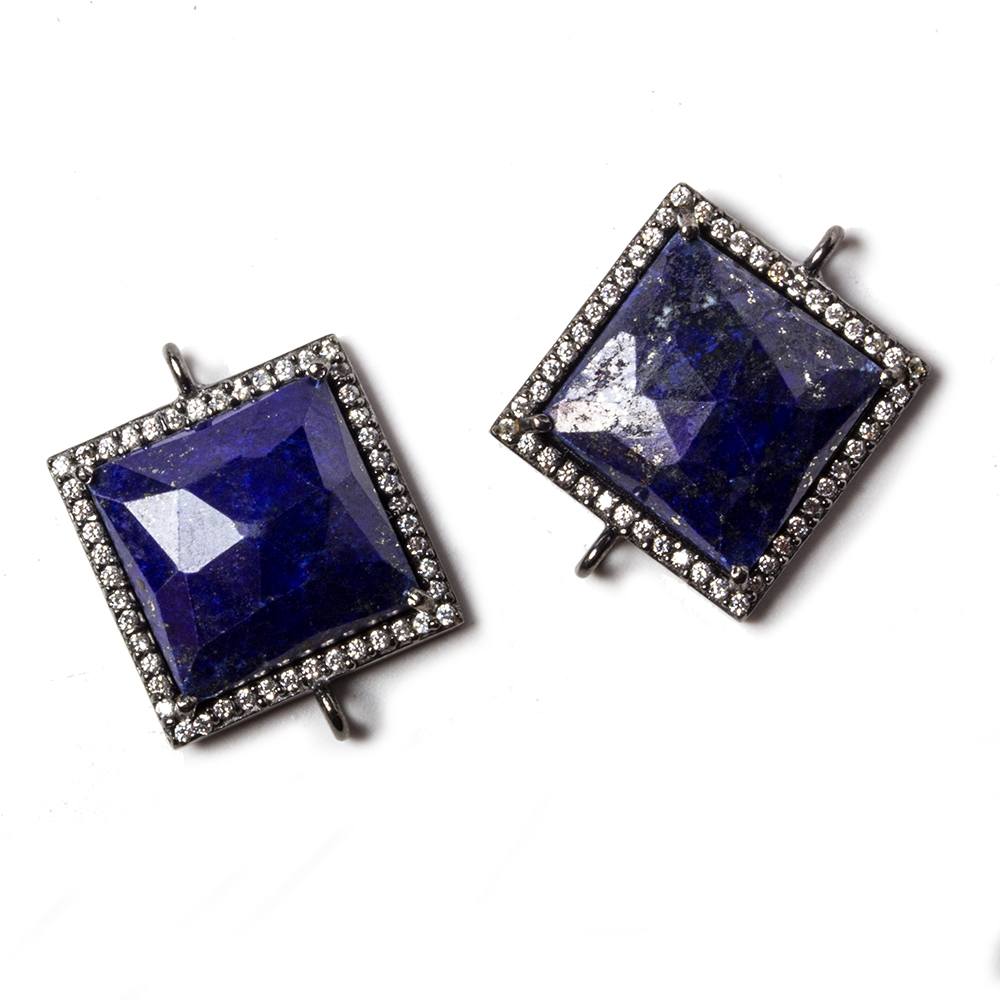 16x16mm Black Gold Bezeled White CZ & Lapis Lazuli Square Connector 1 piece - Beadsofcambay.com