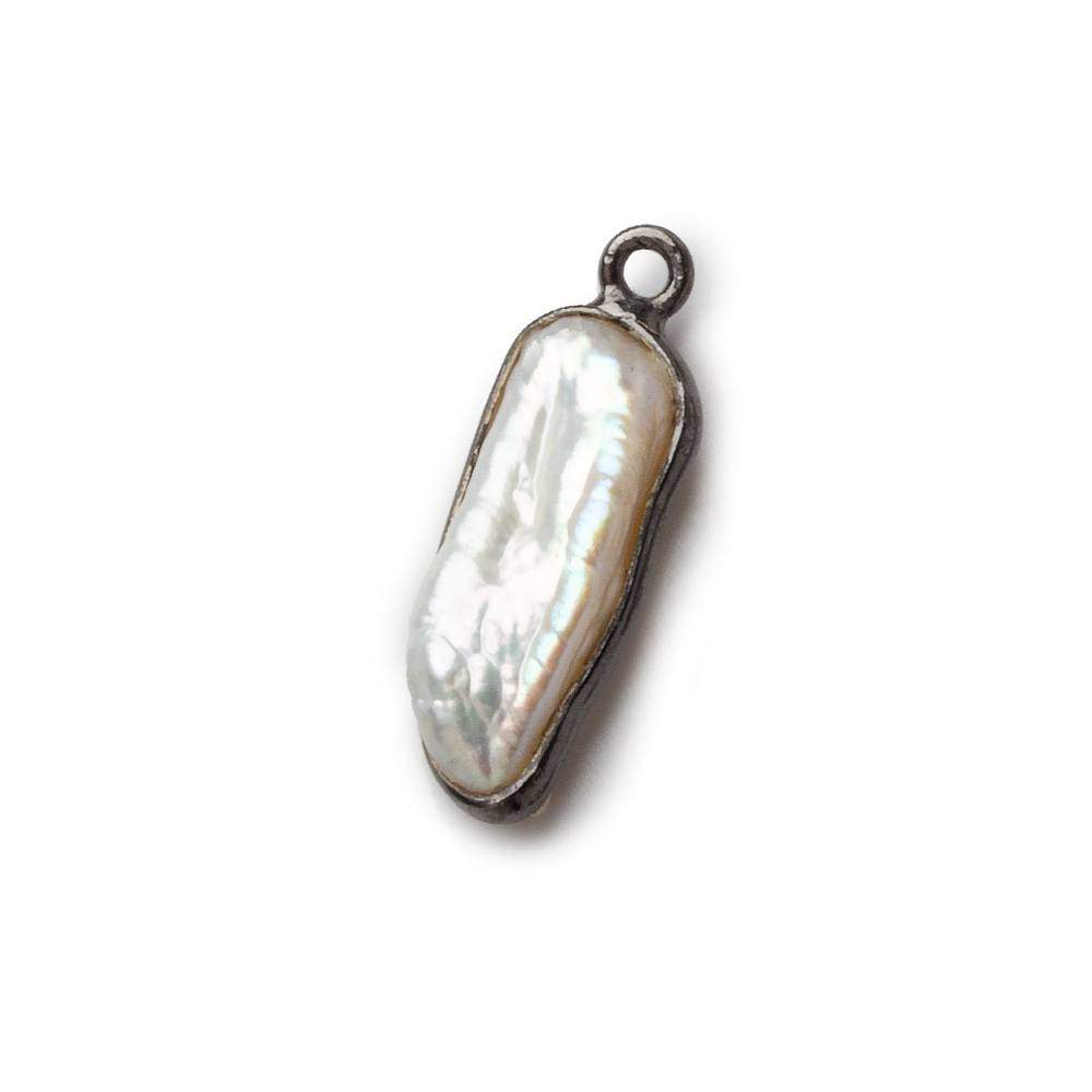 16x9mm Black Gold Bezeled Off White Keshi Pearl Pendant 1 piece - Beadsofcambay.com