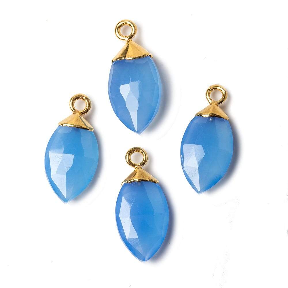 16x9mm Gold Leafed Santorini Blue Chalcedony Marquise Pendant 1 bead - Beadsofcambay.com