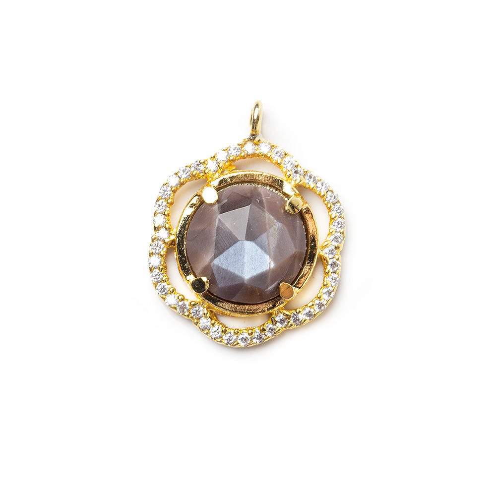 17mm Gold Bezel CZ & Platinum Moonstone Floral Coin Pendant 1 focal beads - Beadsofcambay.com