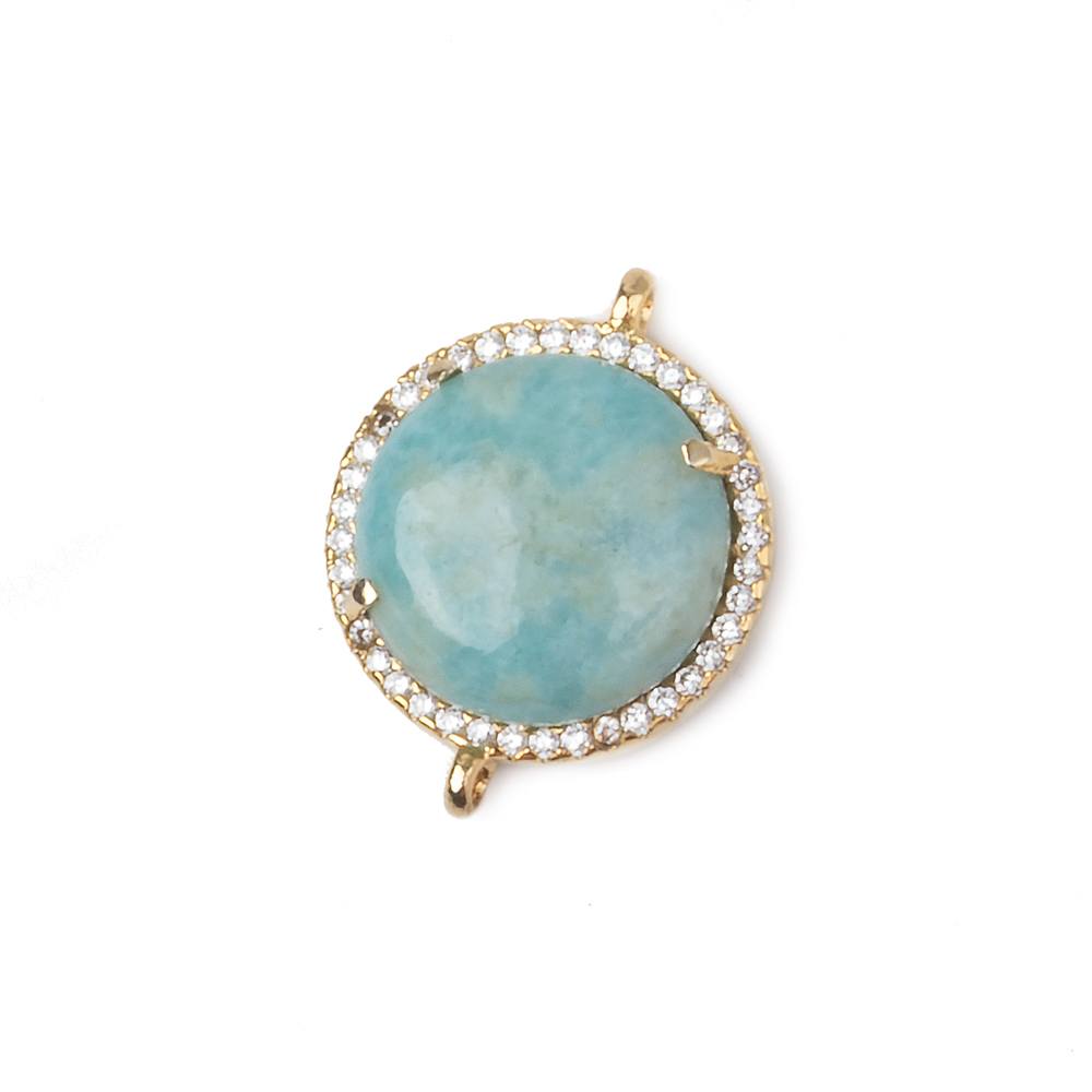 17mm Gold Bezel White CZ and Larimar Coin Connector 1 focal piece - Beadsofcambay.com