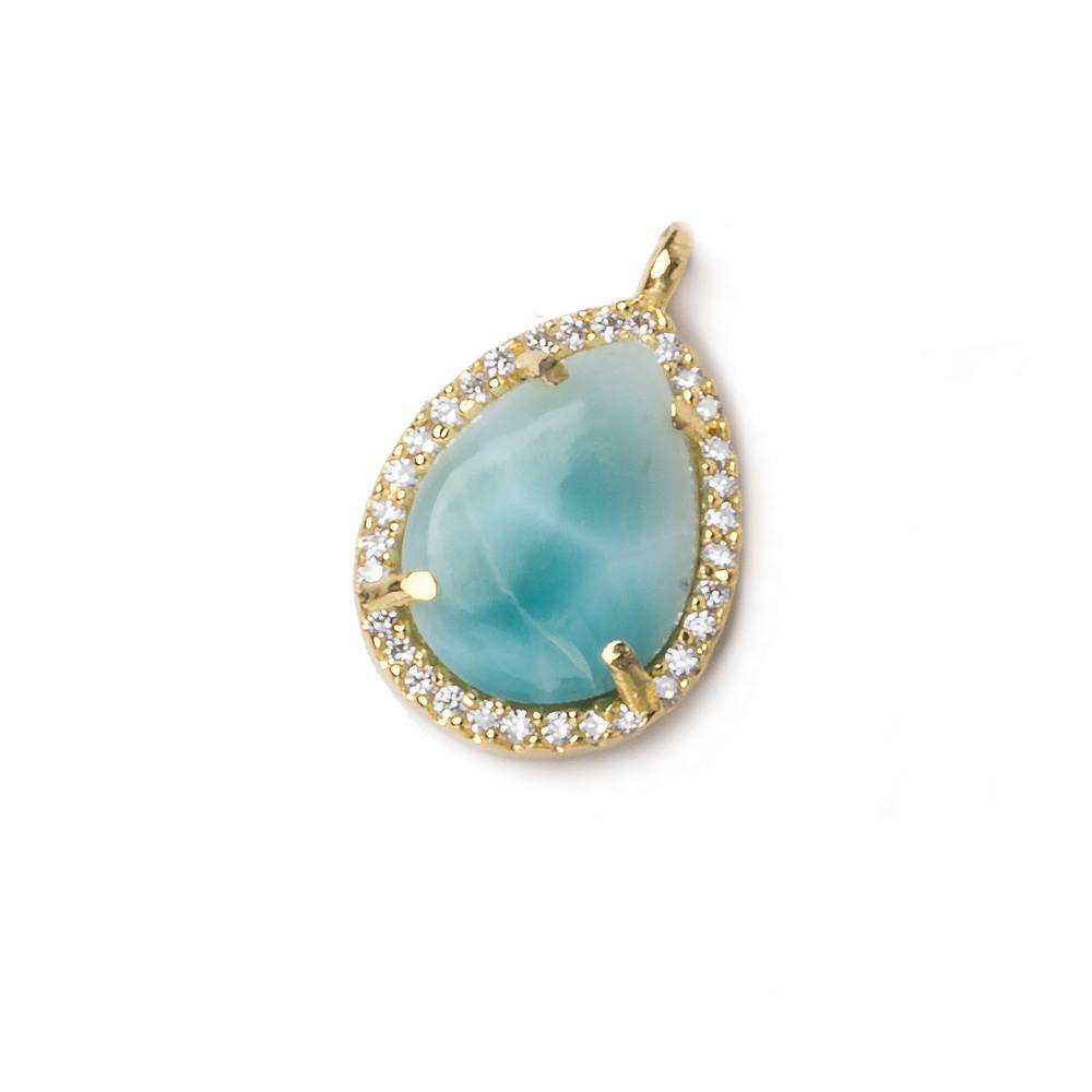 17x13.5mm Gold Bezel White CZ and Larimar Pear Pendant 1 focal piece - Beadsofcambay.com