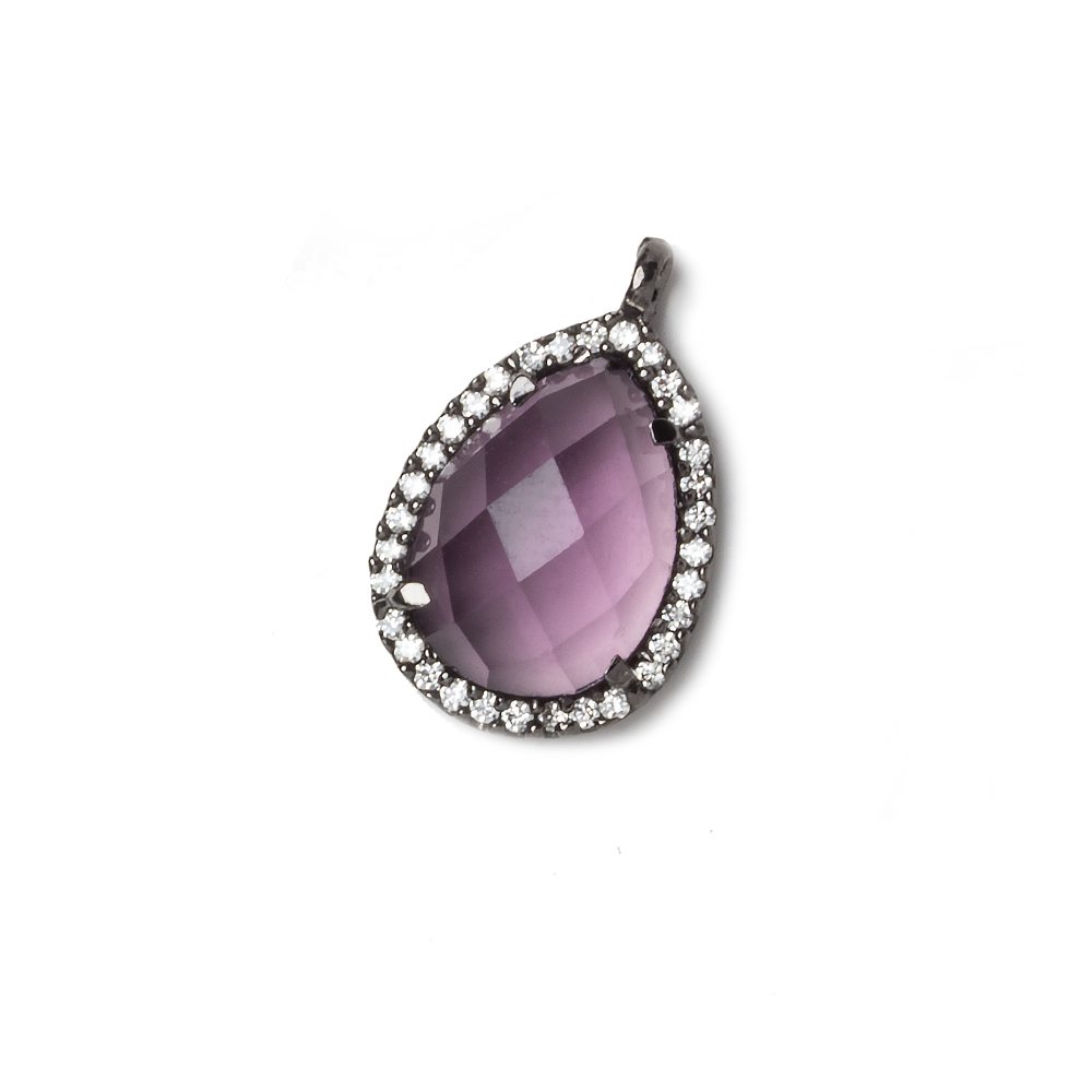 17x13mm Black Gold Bezeled White CZ and Pink Amethyst Pear Pendant 1 piece - Beadsofcambay.com