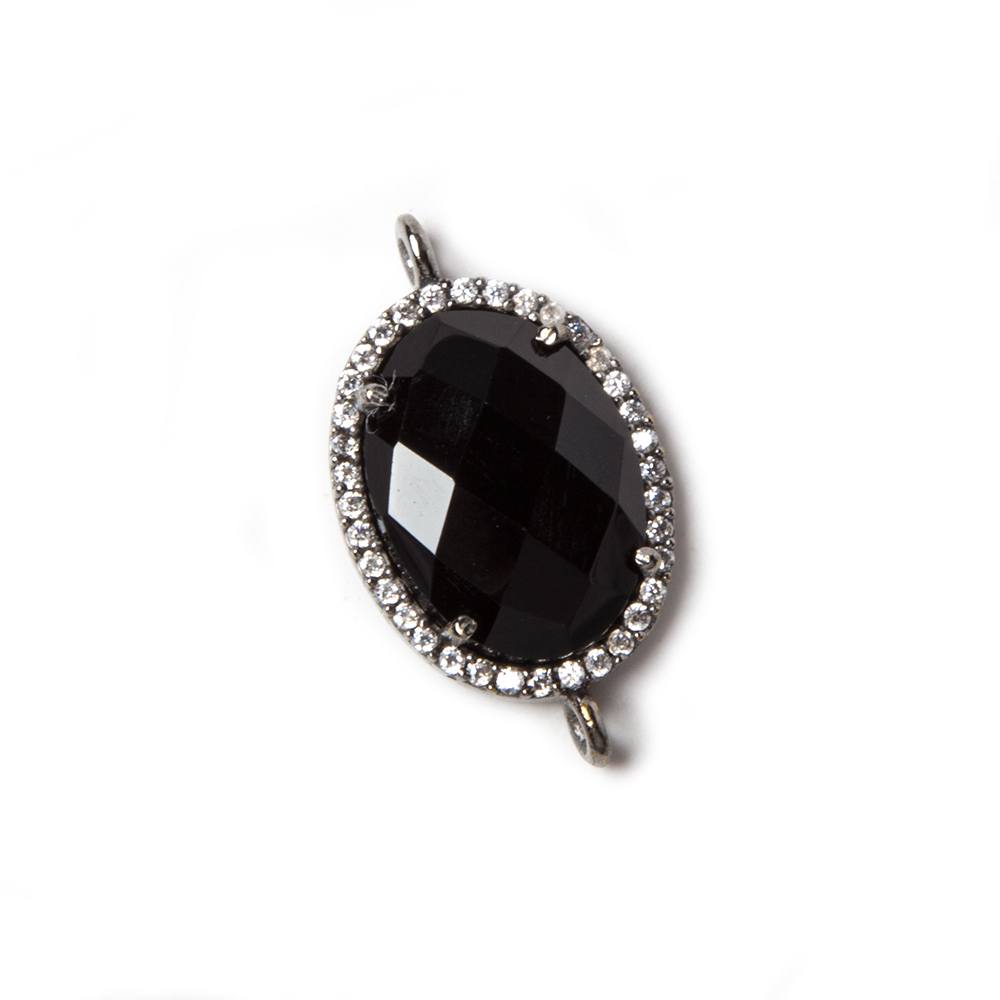 17x13mm Black Gold Bezeled White CZ & Black Chalcedony Oval Connector 1 pc - Beadsofcambay.com