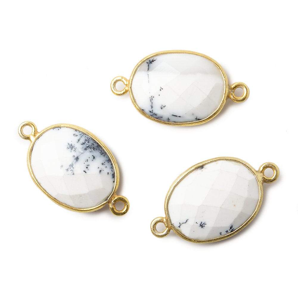 17x13mm Vermeil Bezel Dendritic Opal Opaque Faceted Oval Connector 1 piece - Beadsofcambay.com