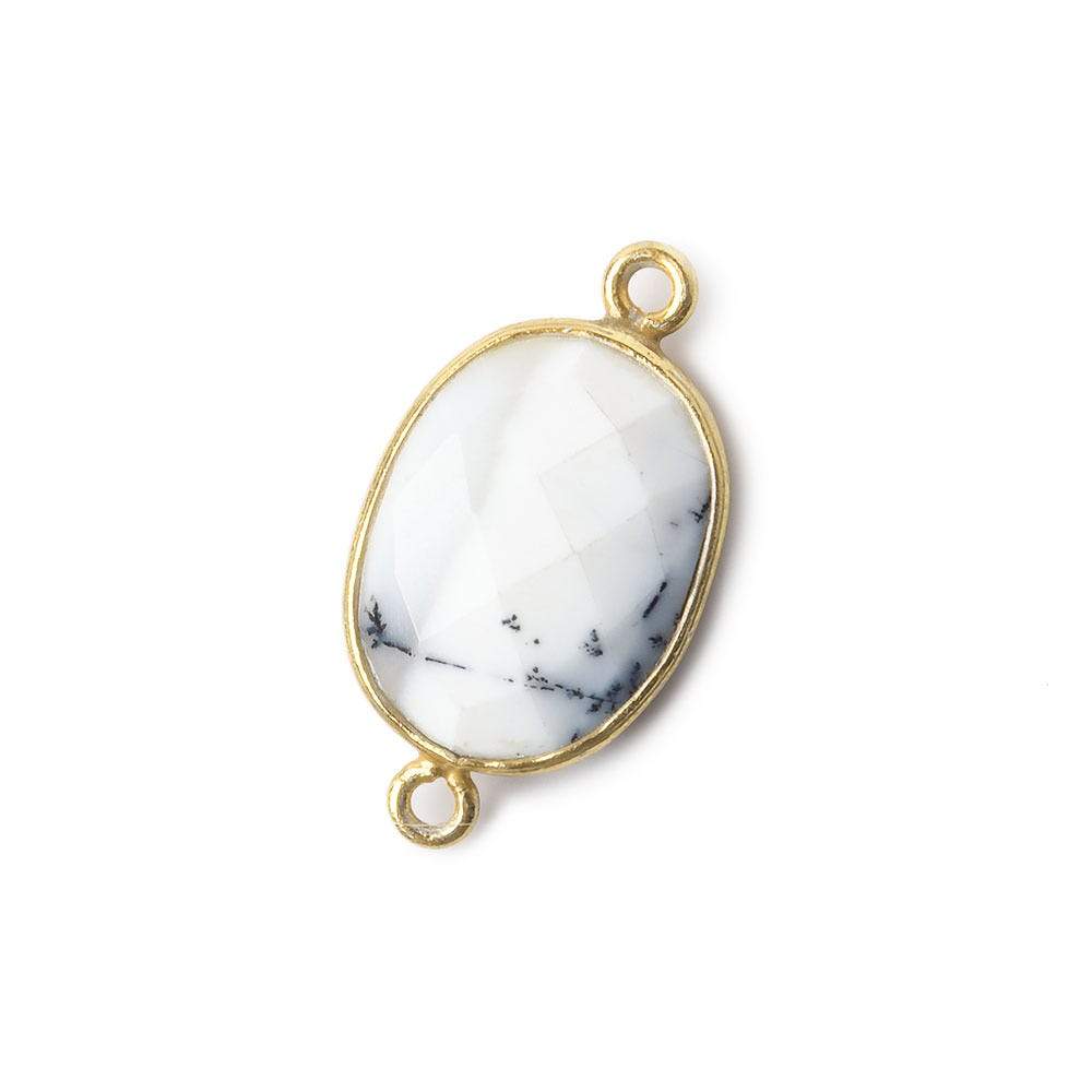 17x13mm Vermeil Bezel Dendritic Opal Opaque Faceted Oval Connector 1 piece - Beadsofcambay.com