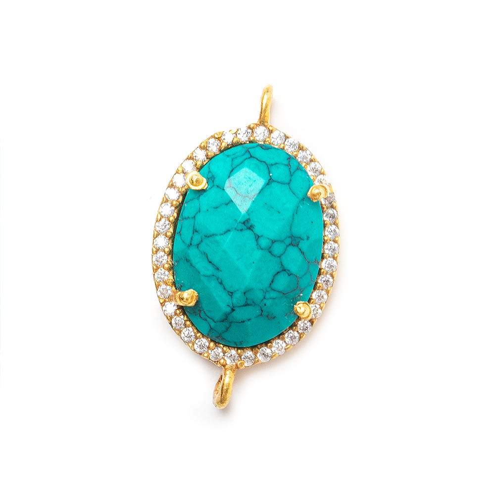 17x14mm Gold Bezel White CZ & Synthetic Turquoise Oval Connector 1 piece - Beadsofcambay.com