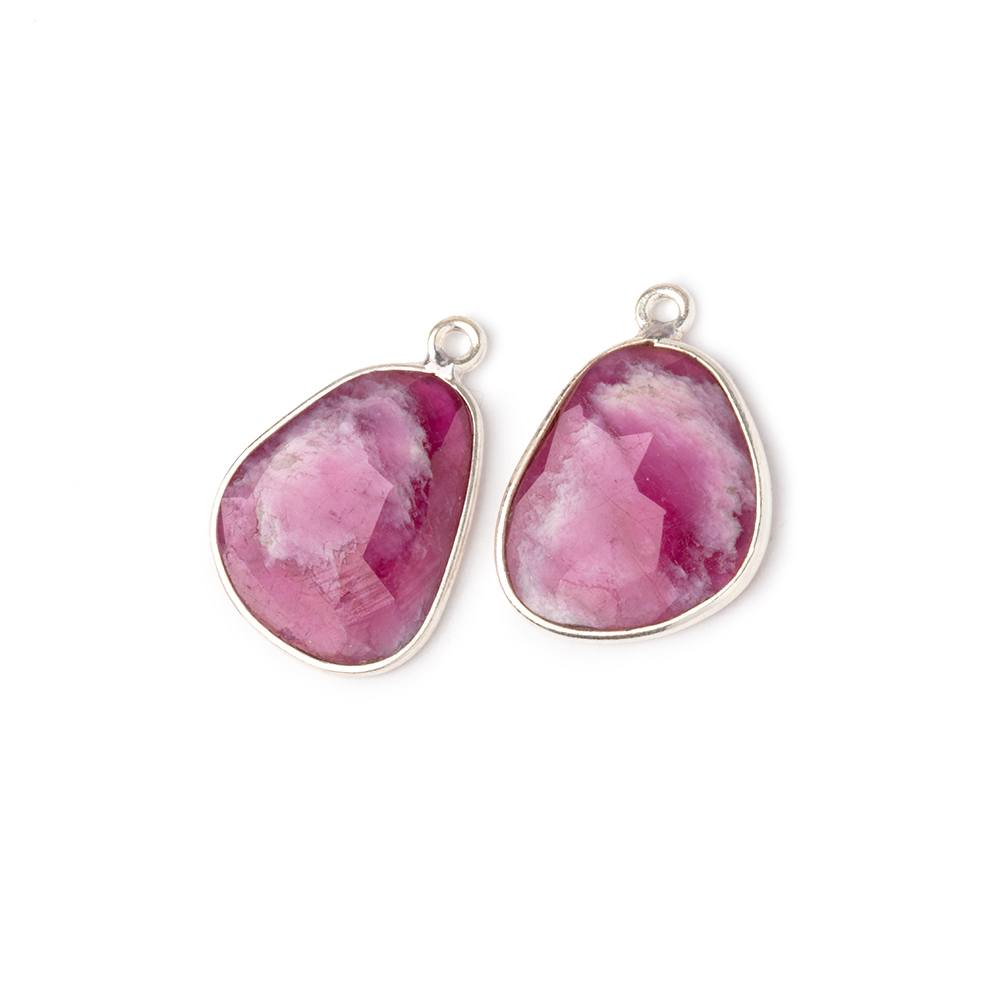 17x15mm .925 Silver Bezel Ruby Faceted Freeform Set of 2 Pendants - Beadsofcambay.com