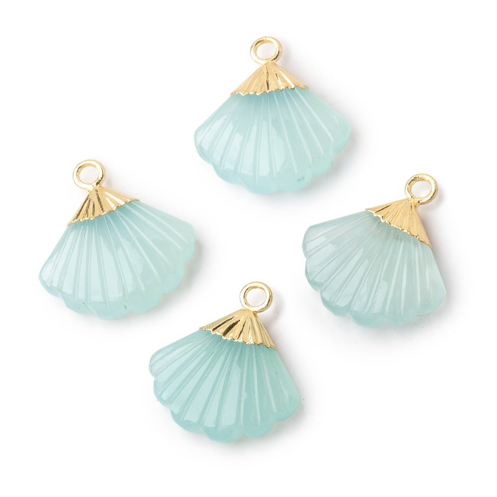 17x15mm Gold Leafed Seafoam Chalcedony Carved Seashell Focal Pendant 1 piece - Beadsofcambay.com