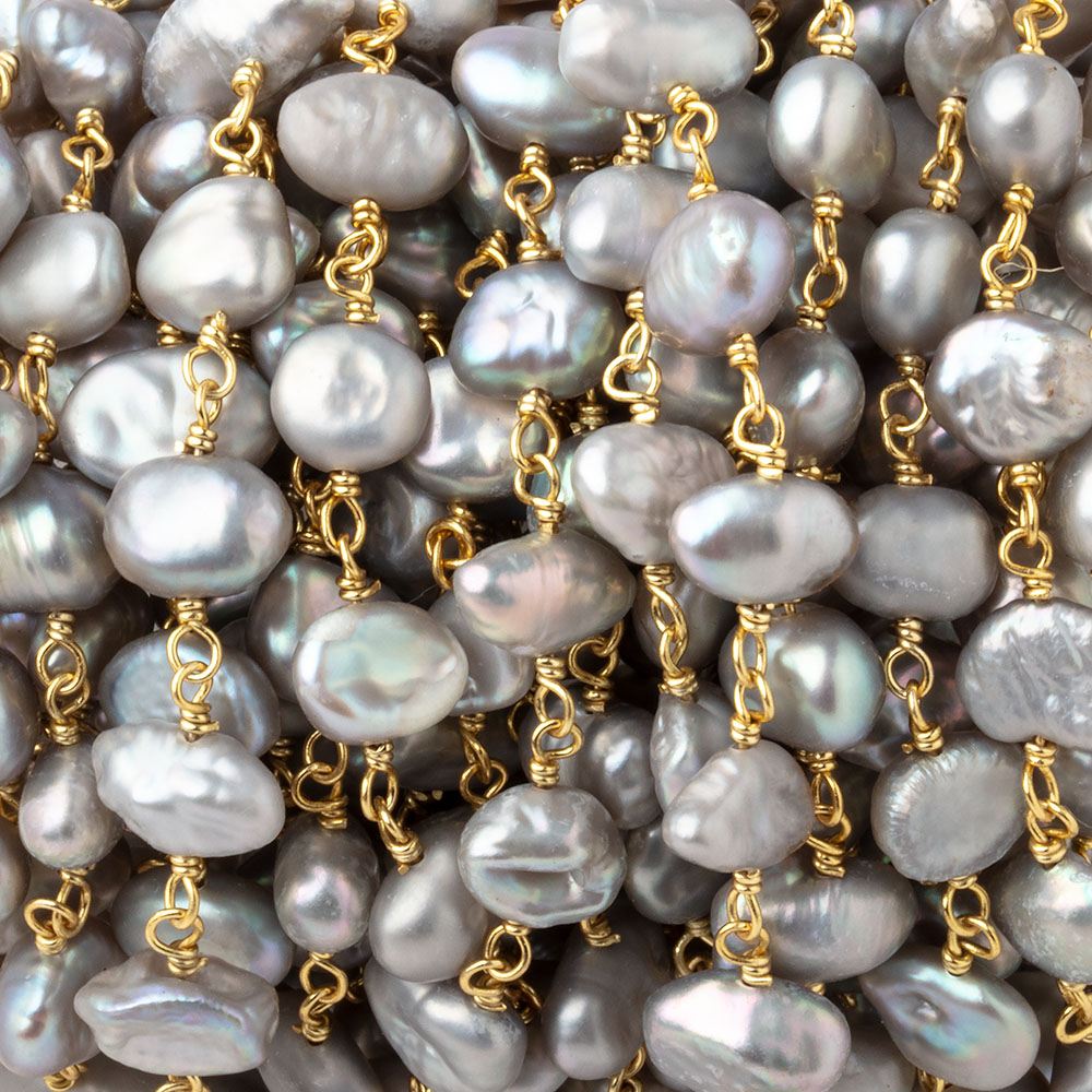 7x7-9x6mm Silver Rose' Keshi Pearl Vermeil Chain by the foot - BeadsofCambay.com