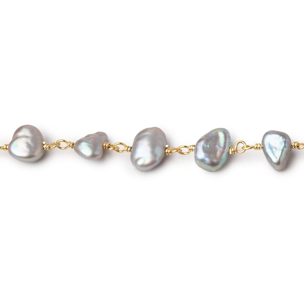 7x7-9x6mm Silver Rose' Keshi Pearl Vermeil Chain by the foot - BeadsofCambay.com