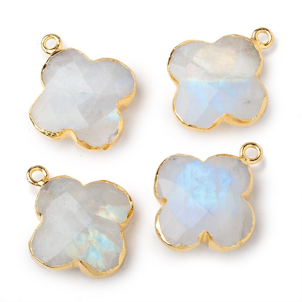 18mm Gold Leafed Rainbow Moonstone Quatrefoil Pendant 1 focal piece - Beadsofcambay.com