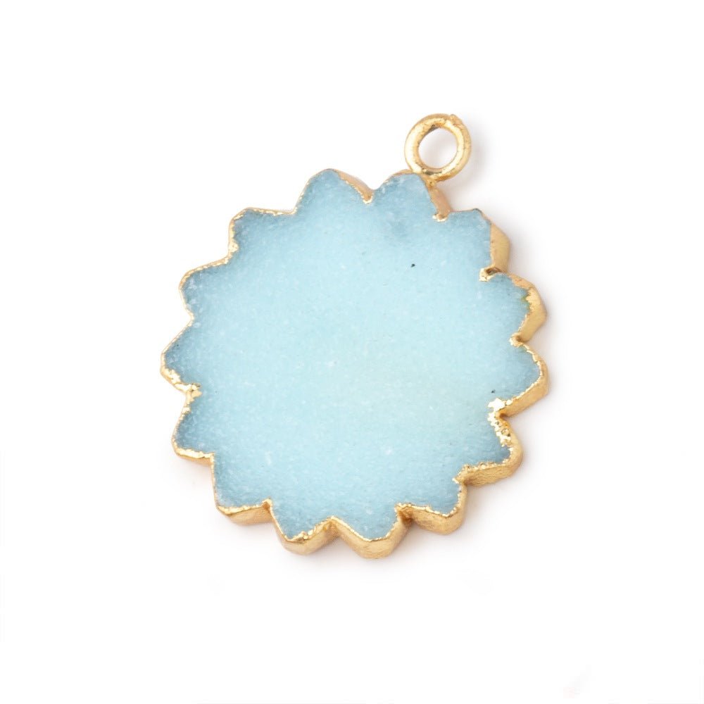 19-21mm Gold Leafed Blue Drusy Star Burst Pendant 1 focal piece - Beadsofcambay.com