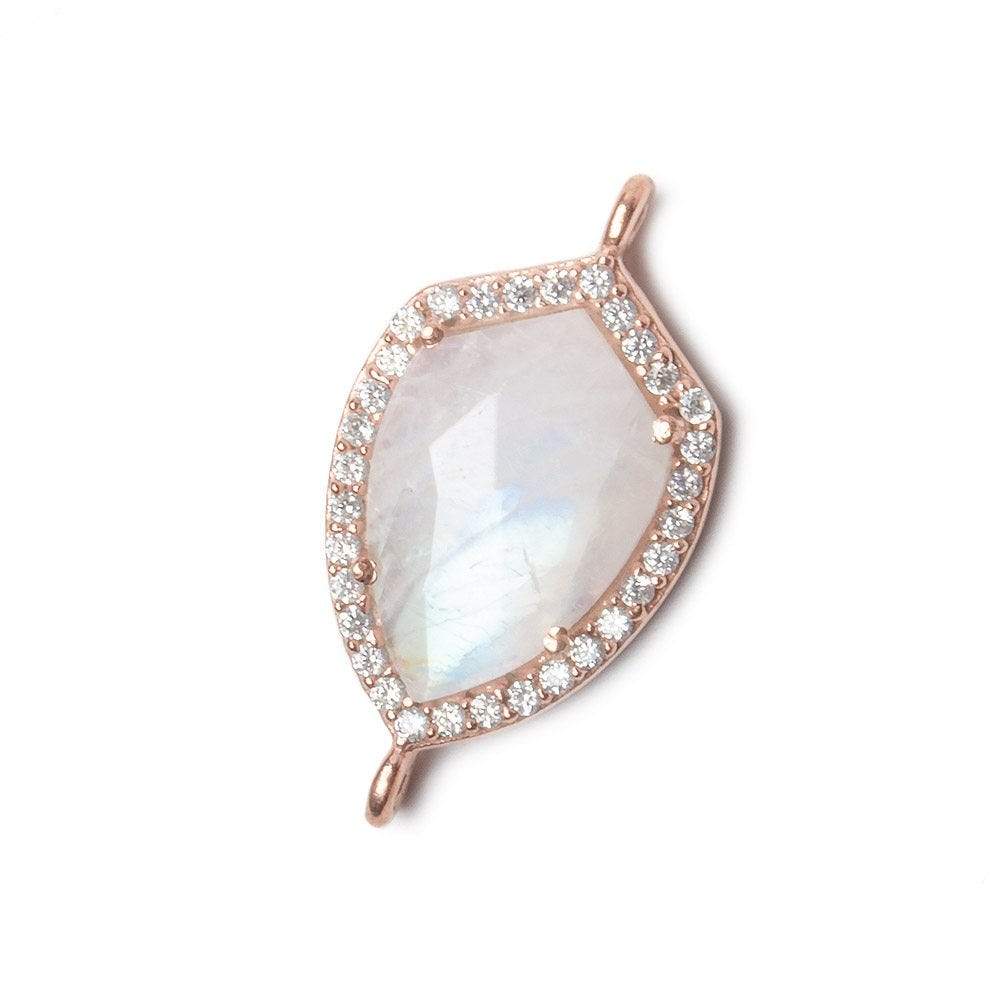 19.5x15mm Rose Gold Bezel White CZ and Rainbow Moonstone Shield Connector 1 focal piece - Beadsofcambay.com