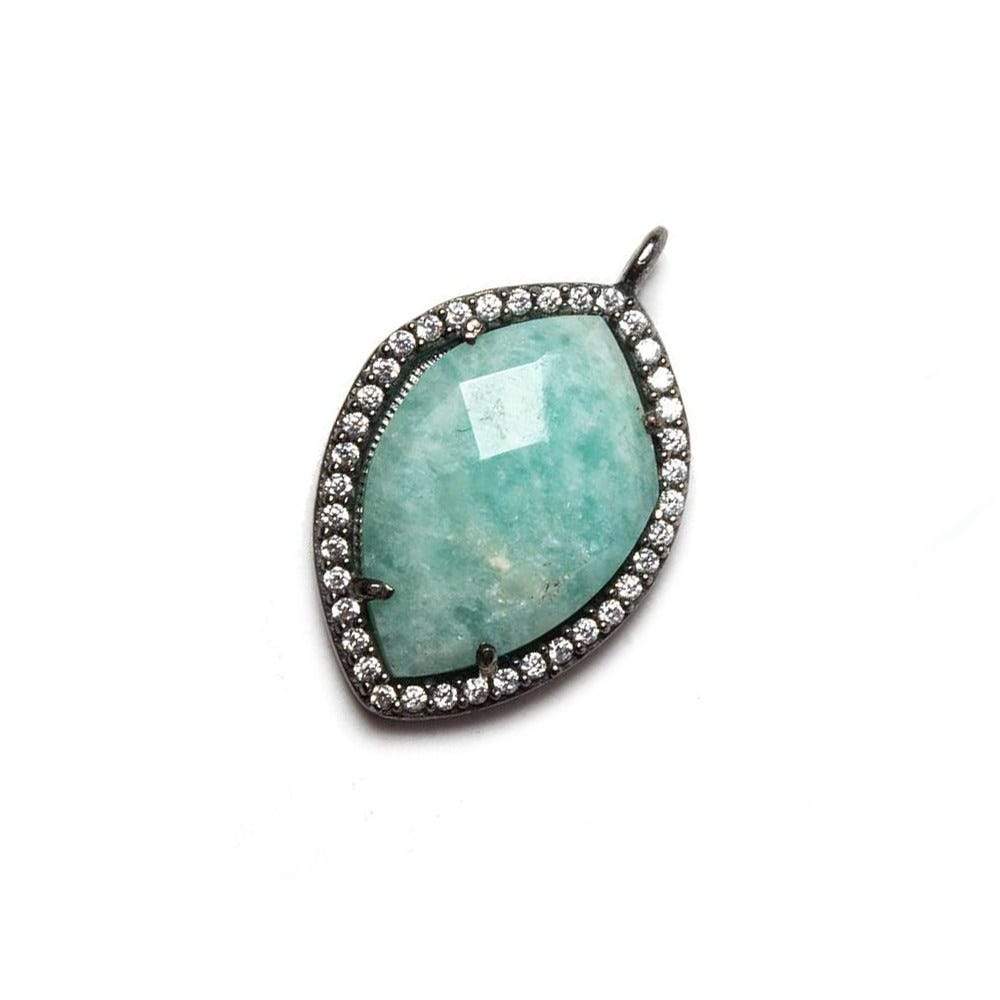 19x14mm Black Gold Bezeled White CZ & Amazonite Shield Pendant 1 pc - Beadsofcambay.com