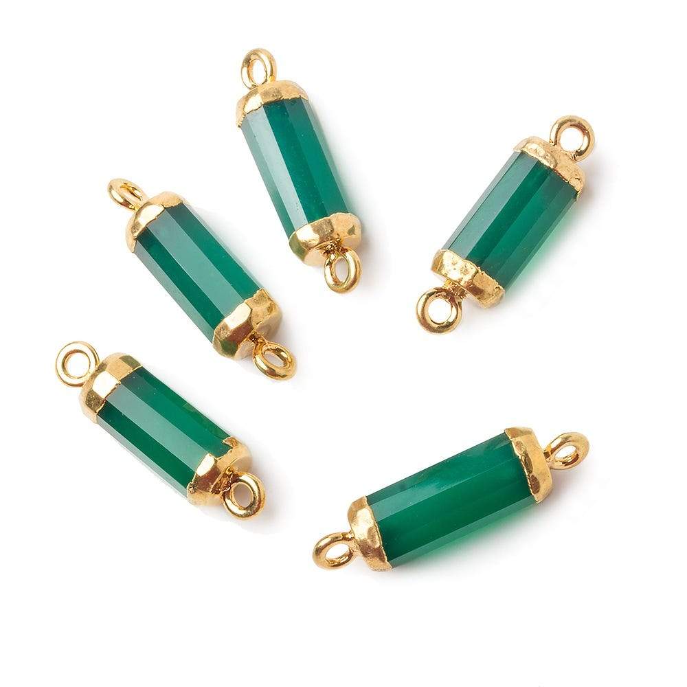 19x5mm Gold Leafed Green Onyx faceted barrel tube Connector 1 piece - Beadsofcambay.com