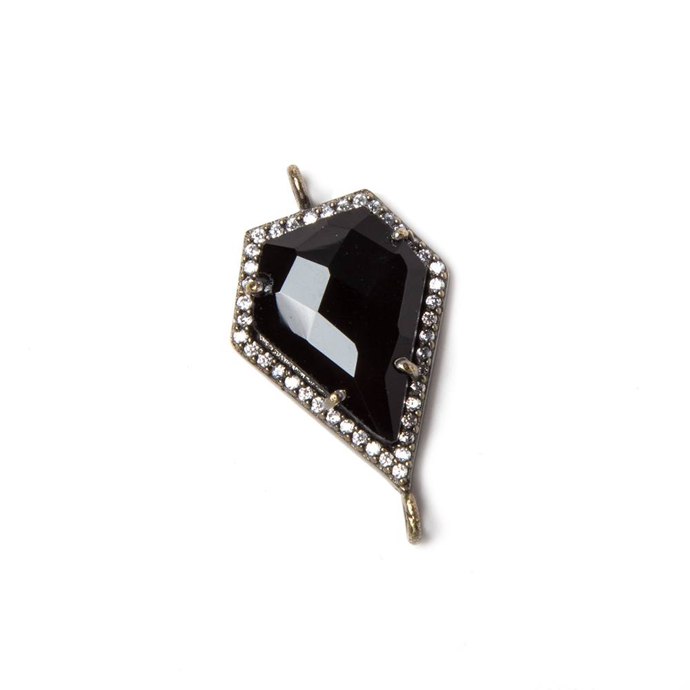 20x15mm Black Gold Bezeled CZ & Black Chalcedony shield Connector 1 pc - Beadsofcambay.com