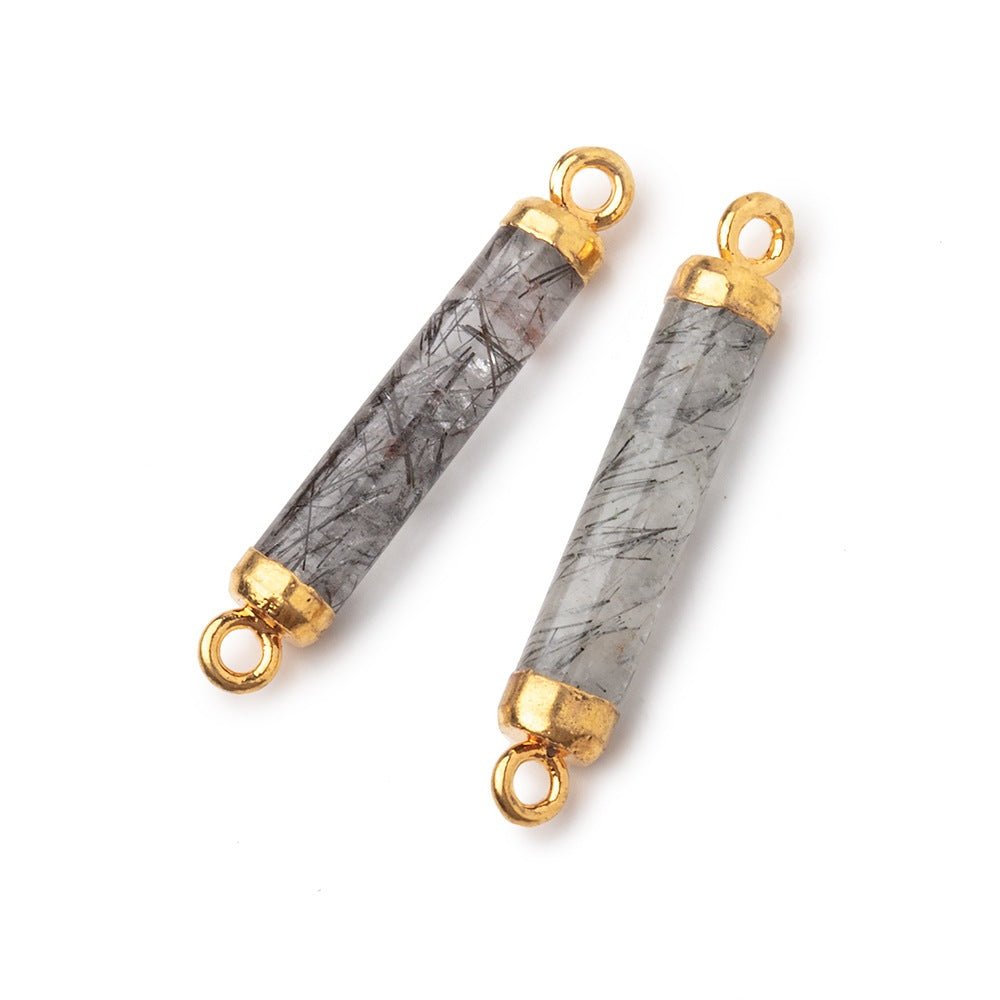 20x4.5mm Gold Leafed Tourmalinated Quartz Tube Focal Connector 1 piece - Beadsofcambay.com