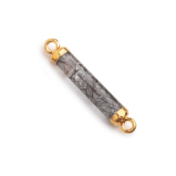 20x4.5mm Gold Leafed Tourmalinated Quartz Tube Focal Connector 1 piece - Beadsofcambay.com