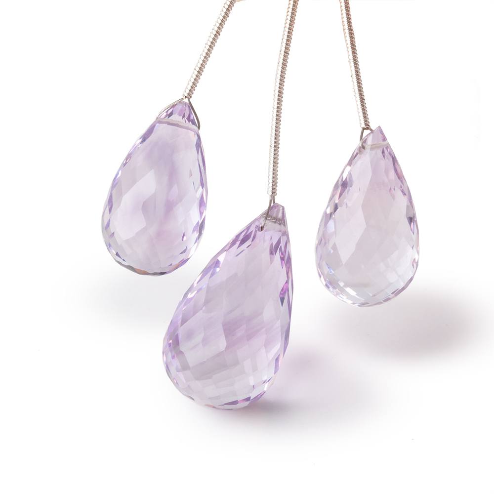 21-25mm Pink Amethyst Faceted Tear Drop Set of 3 Focal Beads - Beadsofcambay.com