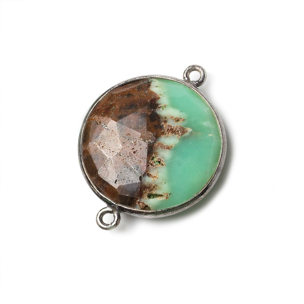 21.5mm Black Gold .925 Bezel Chrysoprase & Matrix faceted coin Connector 1 piece - Beadsofcambay.com