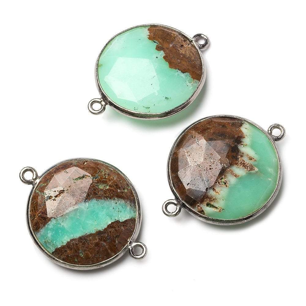 21.5mm Black Gold .925 Bezel Chrysoprase & Matrix faceted coin Connector 1 piece - Beadsofcambay.com