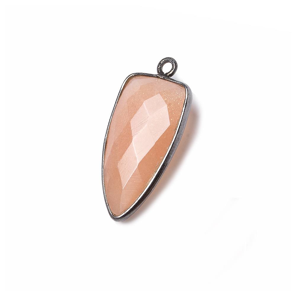 21x11mm Black Gold Bezel Angel Skin Peach Moonstone faceted point 1 focal bead - Beadsofcambay.com