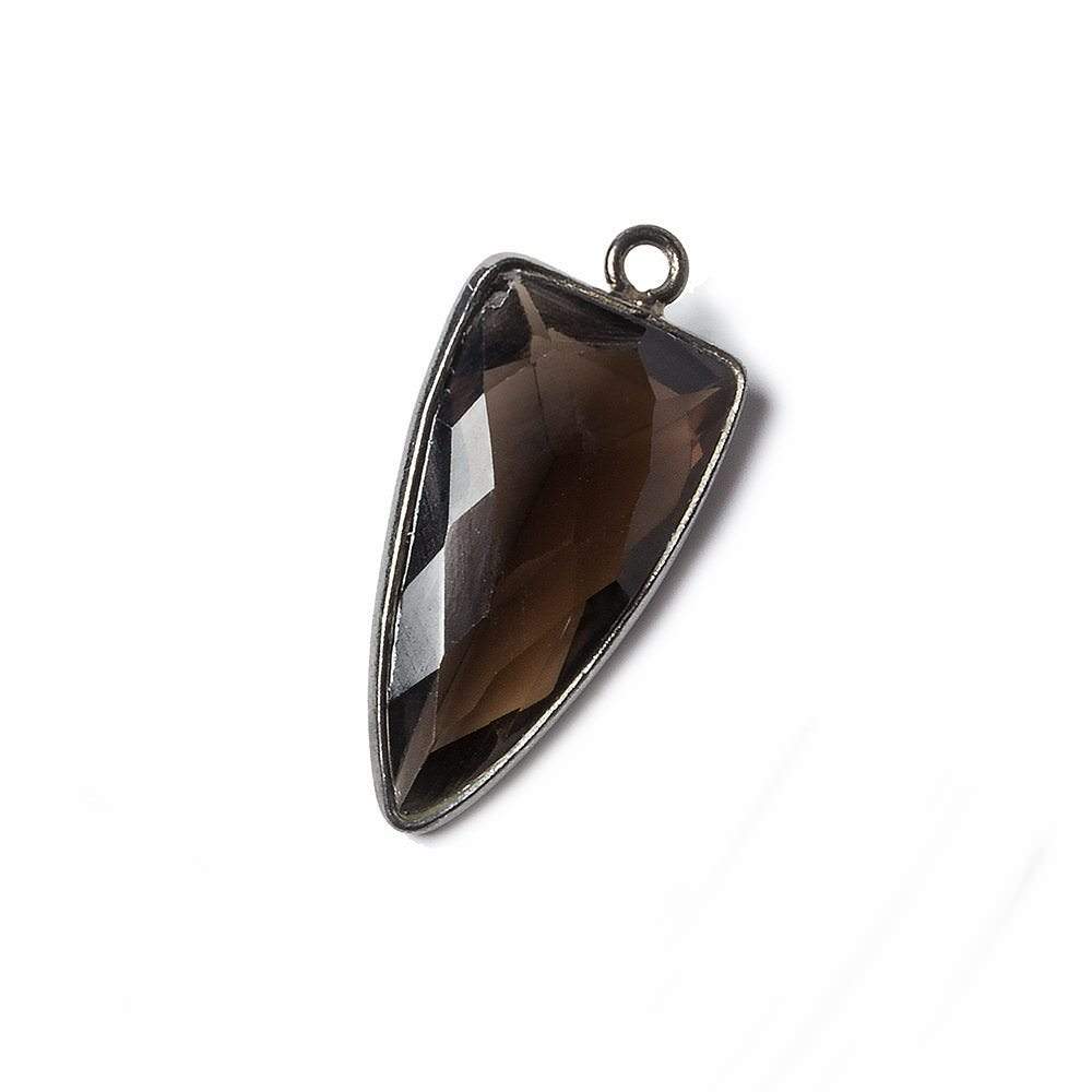 21x11mm Black Gold Bezel Smoky Quartz faceted point 1 focal bead - Beadsofcambay.com