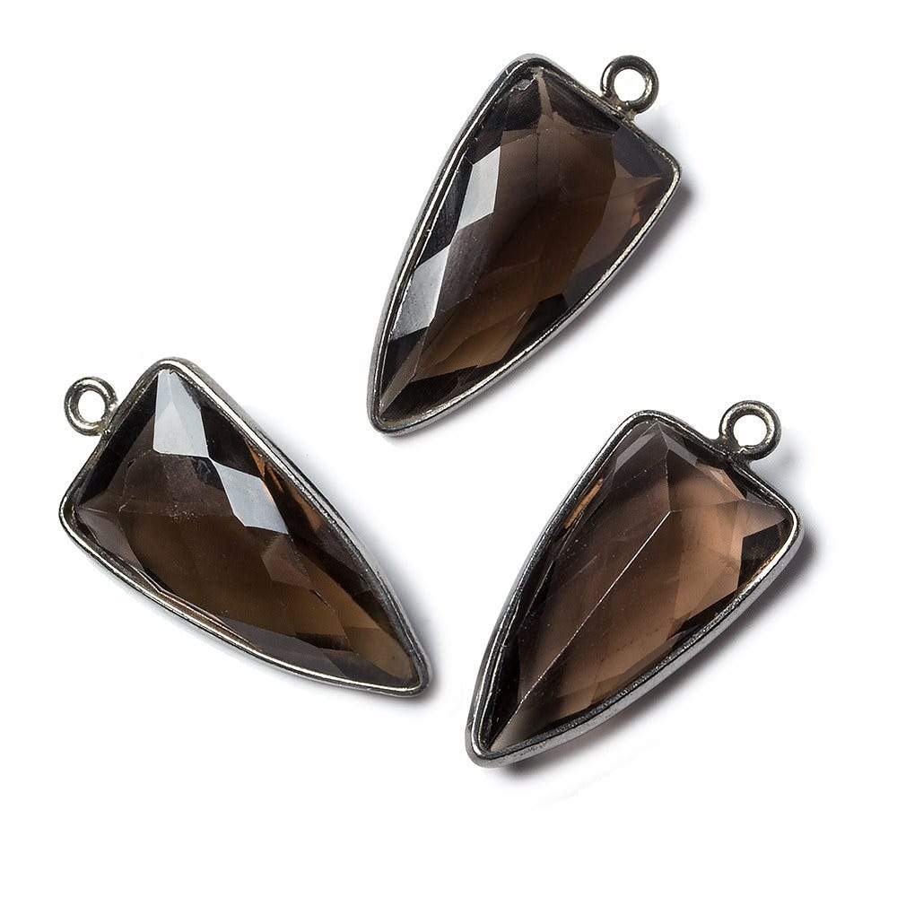 21x11mm Black Gold Bezel Smoky Quartz faceted point 1 focal bead - Beadsofcambay.com