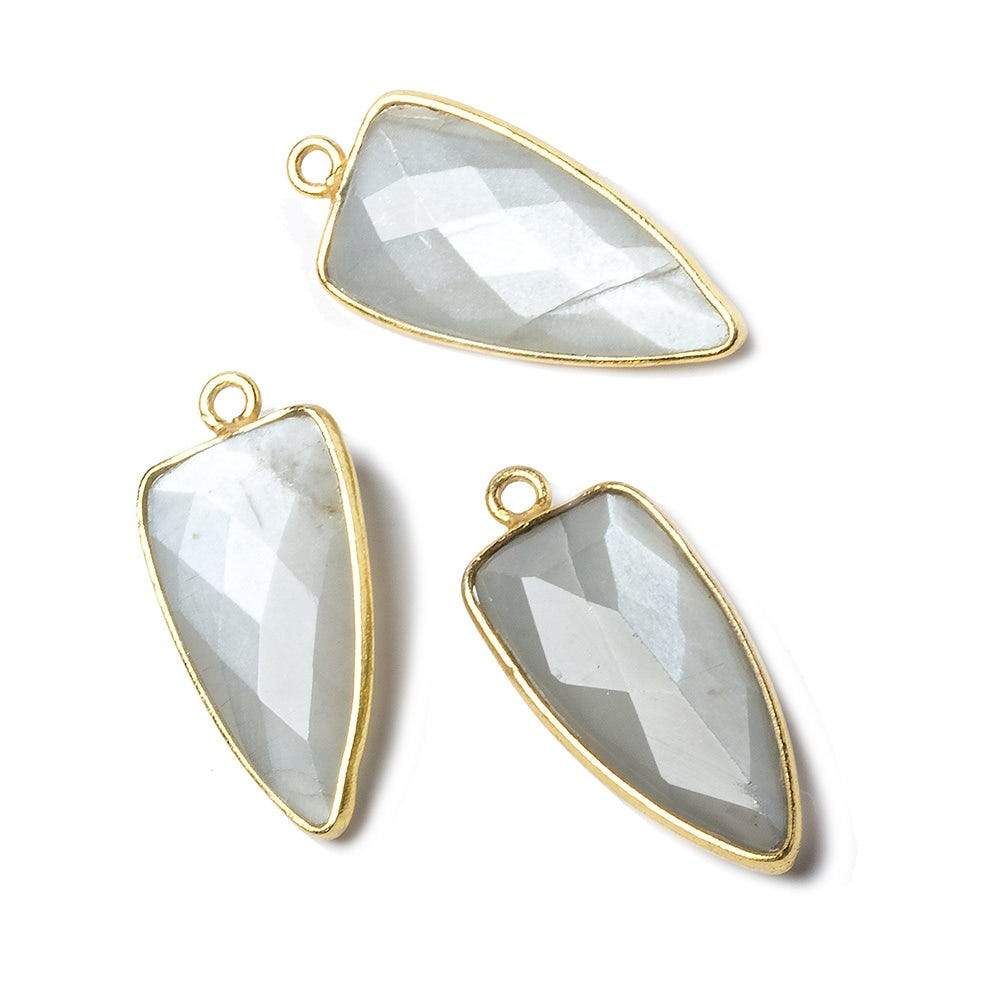 21x11mm Vermeil Bezel Platinum Grey Moonstone faceted point 1 focal bead - Beadsofcambay.com