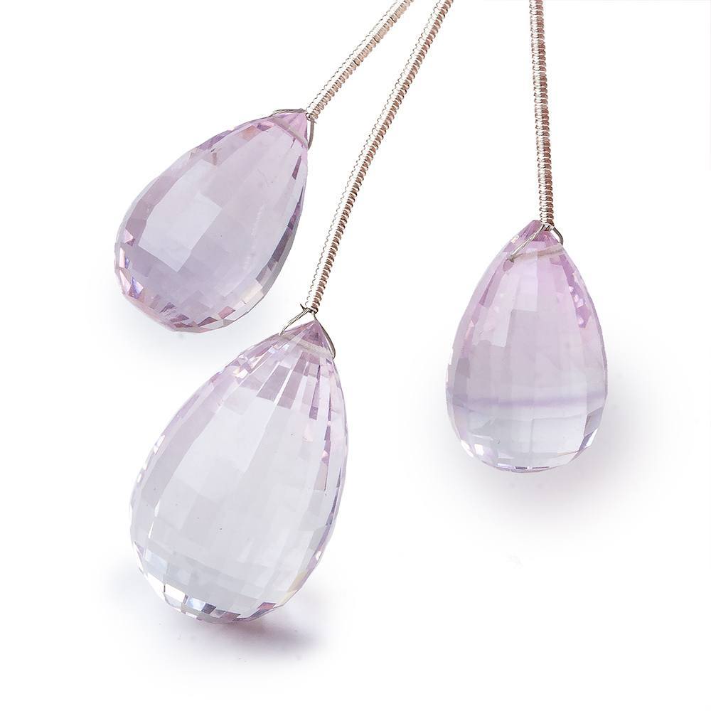 21x13-26x16mm Pink Amethyst Checkerboard Faceted Tear Drop Focal Beads Set of 3 - Beadsofcambay.com