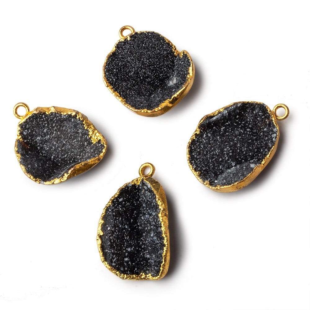 21x17x6mm 22kt Gold Leaf Edged Black Drusy Concave Focal Pendant 1 piece - Beadsofcambay.com