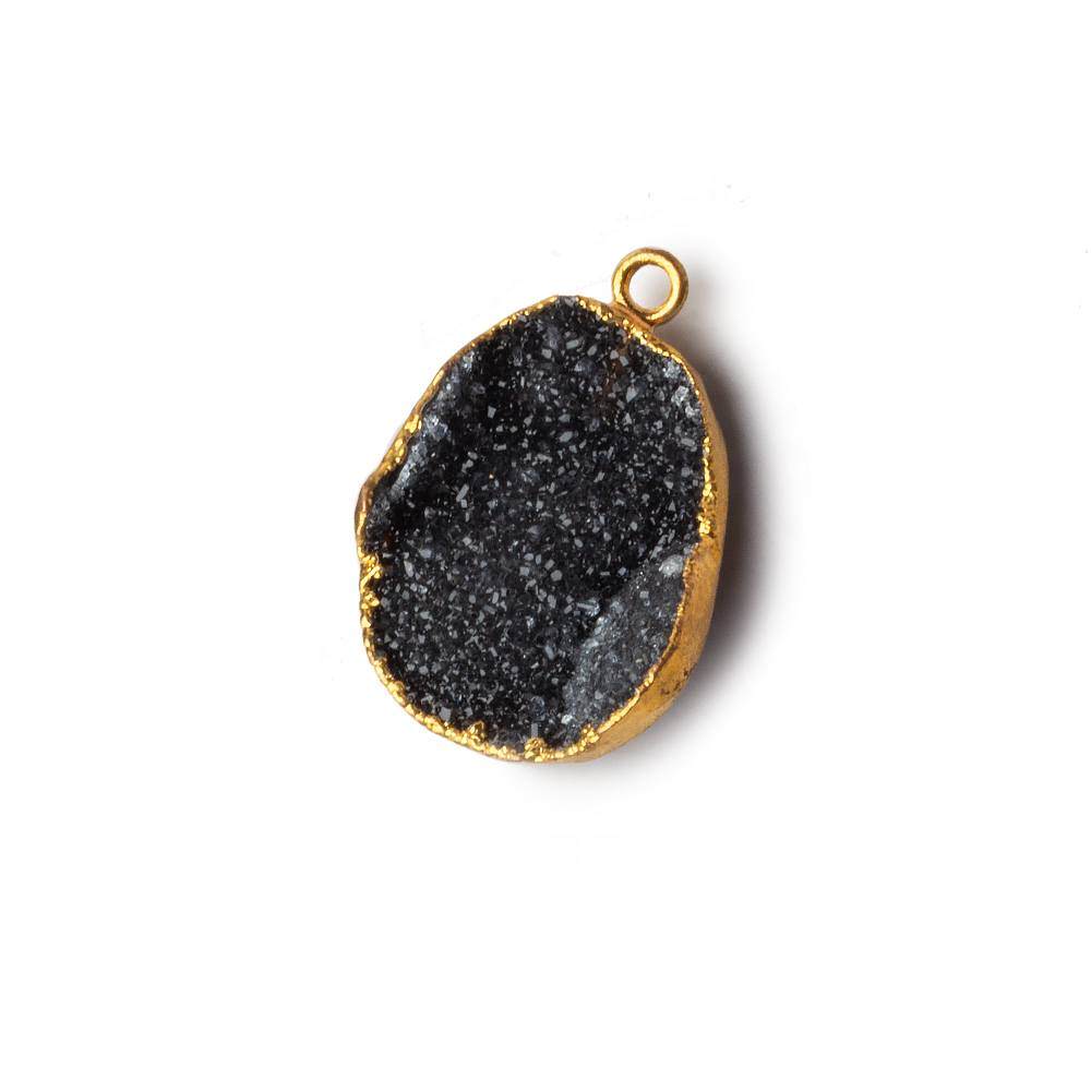 21x17x6mm 22kt Gold Leaf Edged Black Drusy Concave Focal Pendant 1 piece - Beadsofcambay.com