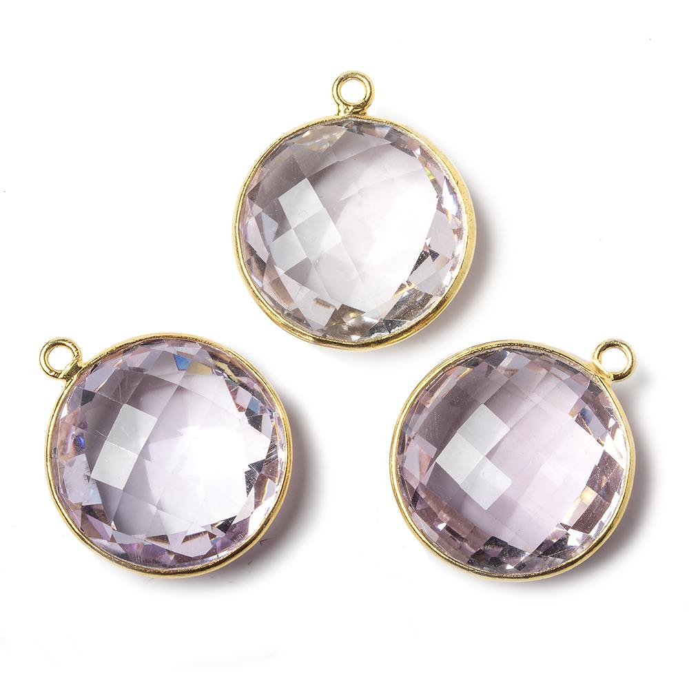 21x21mm Vermeil Bezel Pink Amethyst faceted coin Pendant 1 piece - Beadsofcambay.com