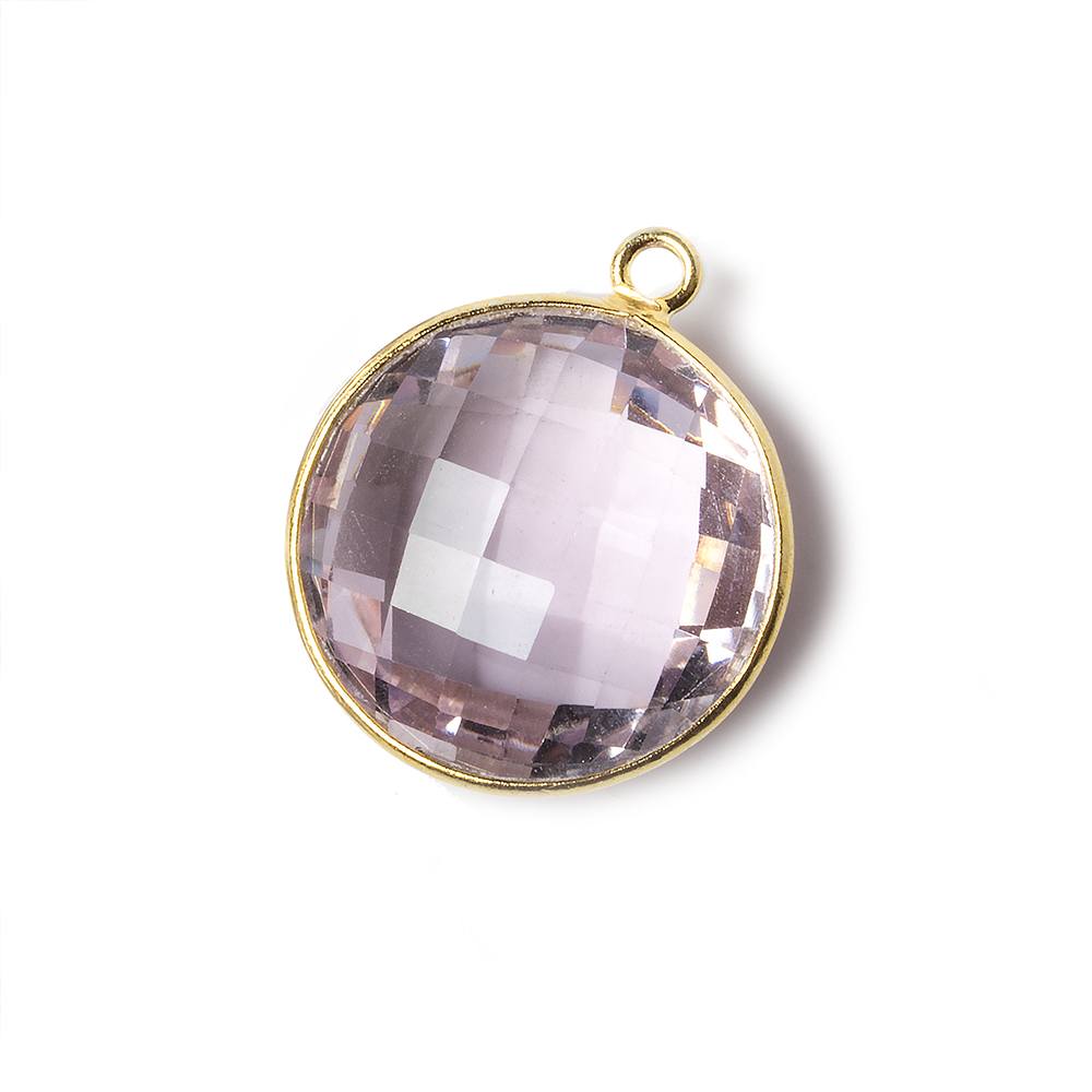 21x21mm Vermeil Bezel Pink Amethyst faceted coin Pendant 1 piece - Beadsofcambay.com