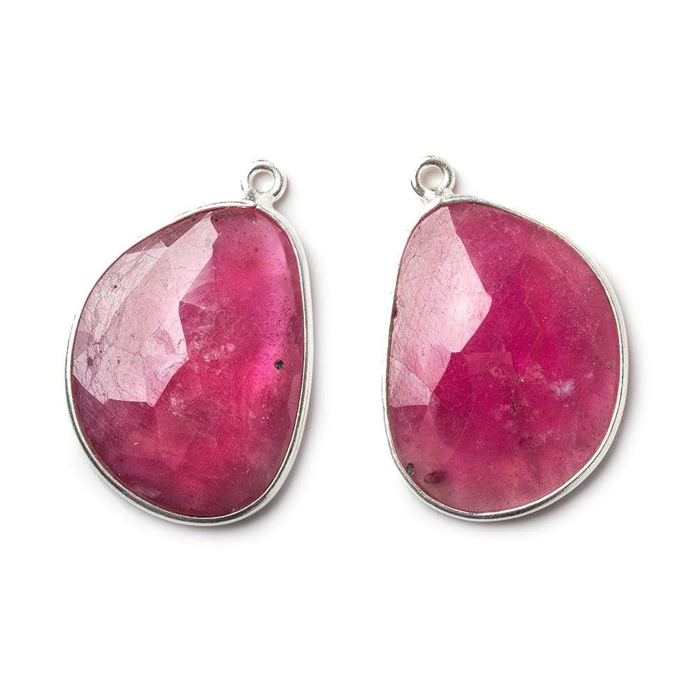 23x19mm Silver .925 Bezel Pink Tourmaline faceted Cabochon Pendant Set of 2 pieces - Beadsofcambay.com